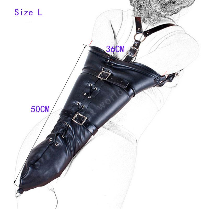 BDSM Bondage Leg/Arm Binder,Behind Back Straight Jacket,SM Leather Armbinder Restraint Slave Lockable Glove With Shoulder