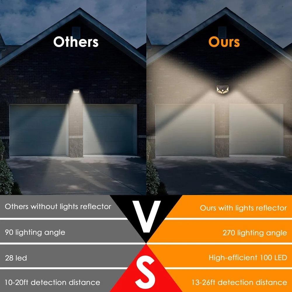 1~10 шт. 100 светодиодных настенных светильников на солнечных батареях, уличный солнечный светильник, водонепроницаемый датчик движения, солнечный свет, уличный светильник, садовый декор