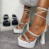 Runway Style Sexy Sandals Ladies Crystal Narrow Band Summer Platform High Heels Open Toe Lace Up Shoes Women Pumps
