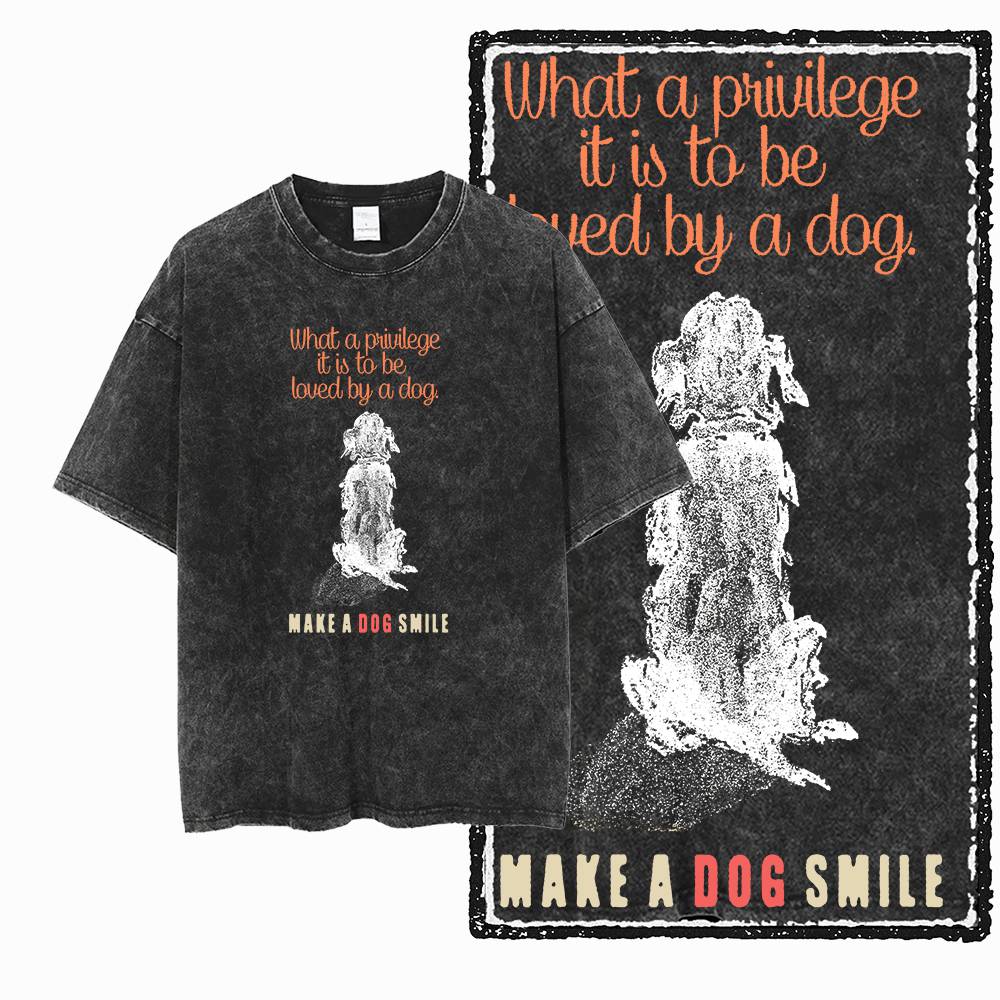 Big Size Dog Graphic Unique Washed Distressed Cotton Unisexs Retro Streetwear TShirt G