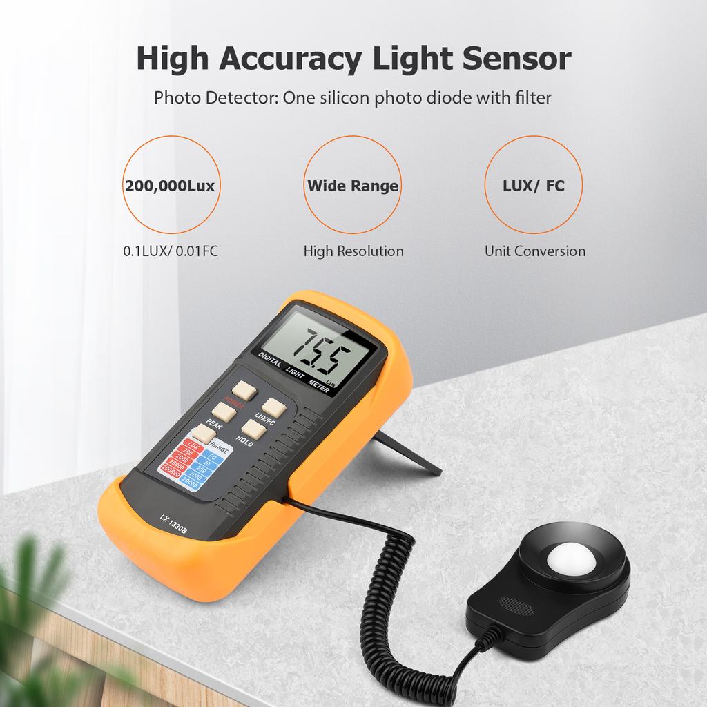 Digital Illuminance Light Meter Manual Range 200 To 200,000 Lux LCD Photometer Portable Handheld