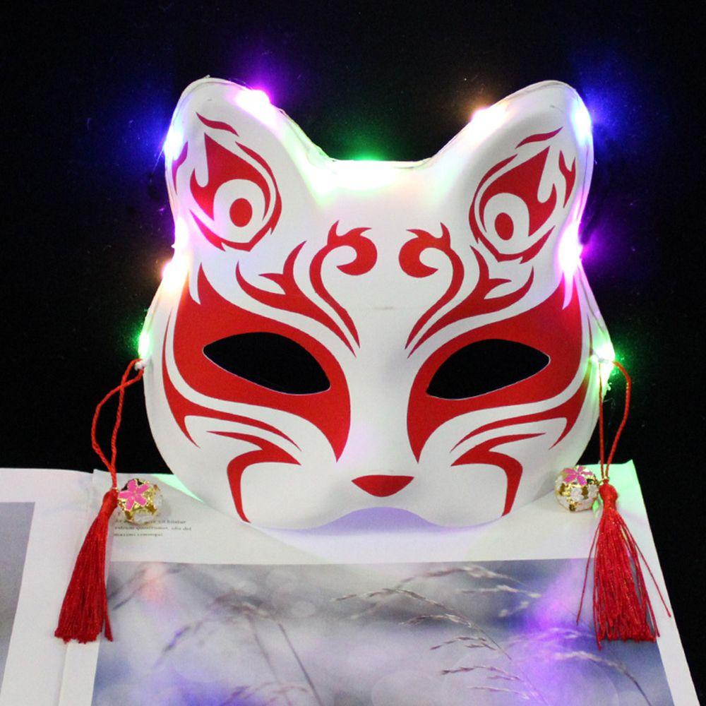 Реквизит Половина лица с колокольчиками Маски Кицунэ Светящиеся маски Костюм Вечеринка Маска Кошка Маска Косплей Реквизит