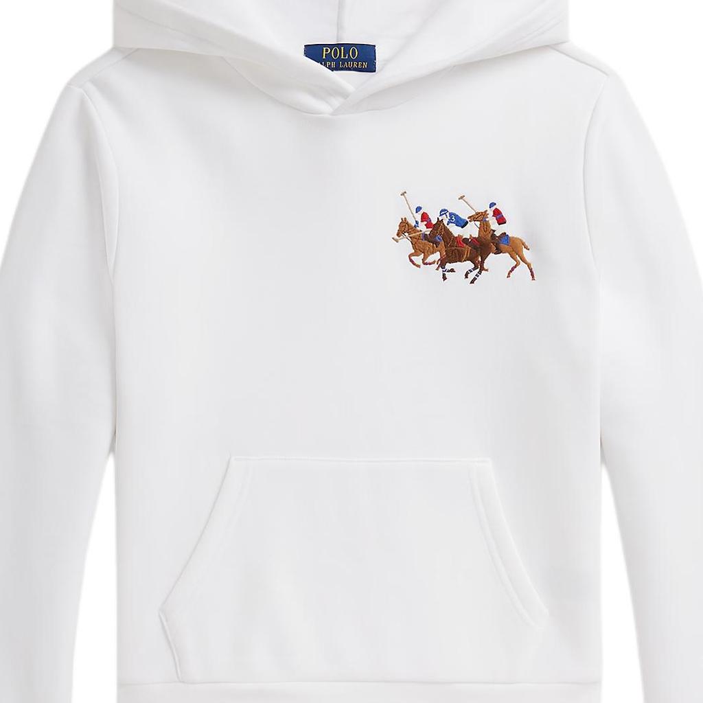 Худи Polo Ralph Lauren Вышивка тройного пони Смесовая ткань Флис Однотонный С длинным рукавом Свитшот Детские худи Белый 323A95741-002