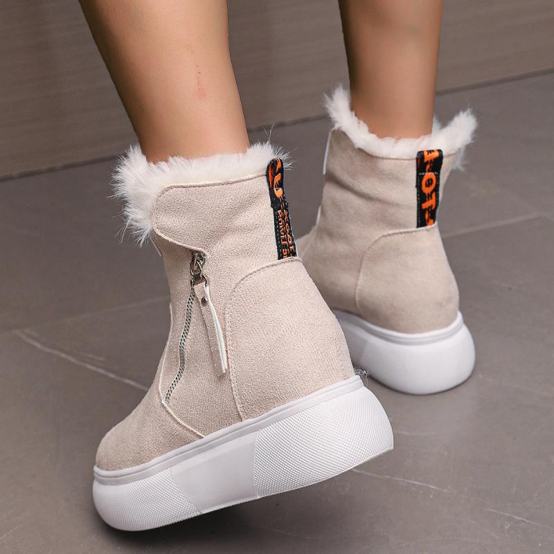 Chunky Platform Wedge Heel Furry Ankle Boots Women 2025 Winter Side Zip Thick Bottom Fluffy Fur Snow Boots Warm Plush Suede Shoe