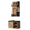 Shoe Bench, Hallway Furniture, Shoe Cabinet with 2 Doors, with Back Panel with 3 Hooks, Black and Natural Color; Dimensions: W70/D36/H146cm (W×D×H)