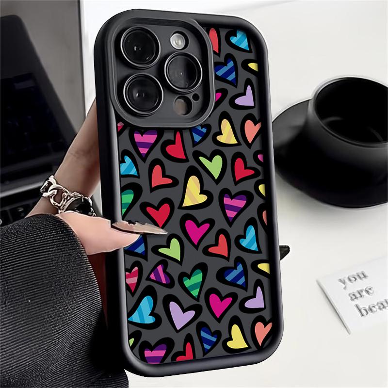 Fashion Hearts Pattern Phone Cover  For iPhone 16 Pro Max 15 Plus 14 13 12 11 Pro XR XS 8 7 Color Love Shockproof Lens Protection Soft Case