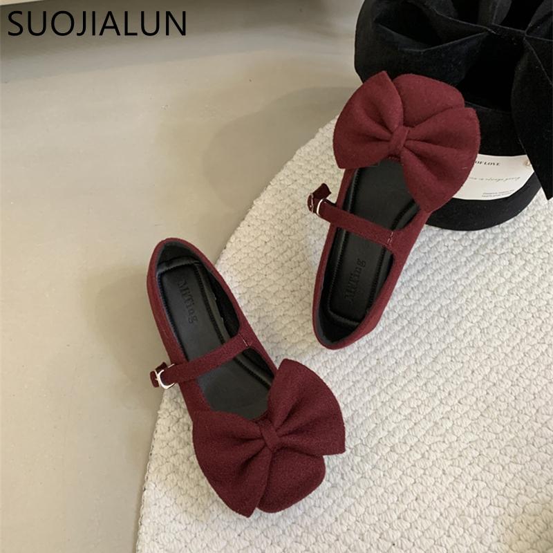 Fashion SUOJIALUN 2025 Spring New Brand Women Flat Shoes Fashion Big Bow-knot Ladies Elegant Mary Jane Shoes Soft Heel Dress Boat Shoes