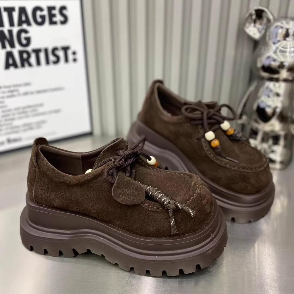 Cowhide Version Thick Sole Height Increase Small Women's Shoes Genuine Leather Women's Autumn New Muffin Loafer Single Shoes