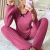 Ayollar Kuz Qish Uyqu Kiyimi Qovurg'ali Pijama To'plami Uzun Yengli Top va Uzun Shim 2 Qismli To'plam Kundalik Uy Kiyimi Loungewear
