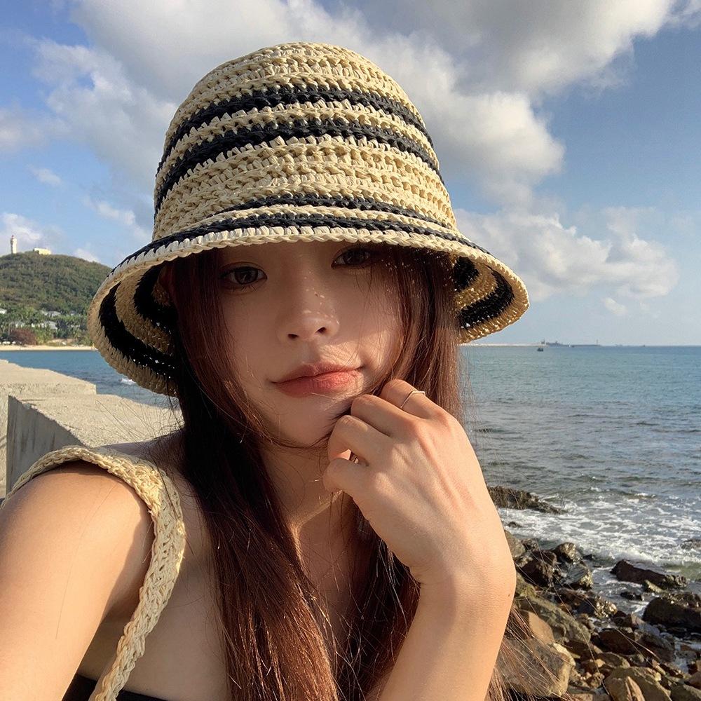 Шляпа женская новинка 2024 года, пляжная соломенная шляпа для отдыха на море, летняя соломенная шляпа-ведро для защиты от солнца, соломенная шляпа-ведро, шляпа-тазик