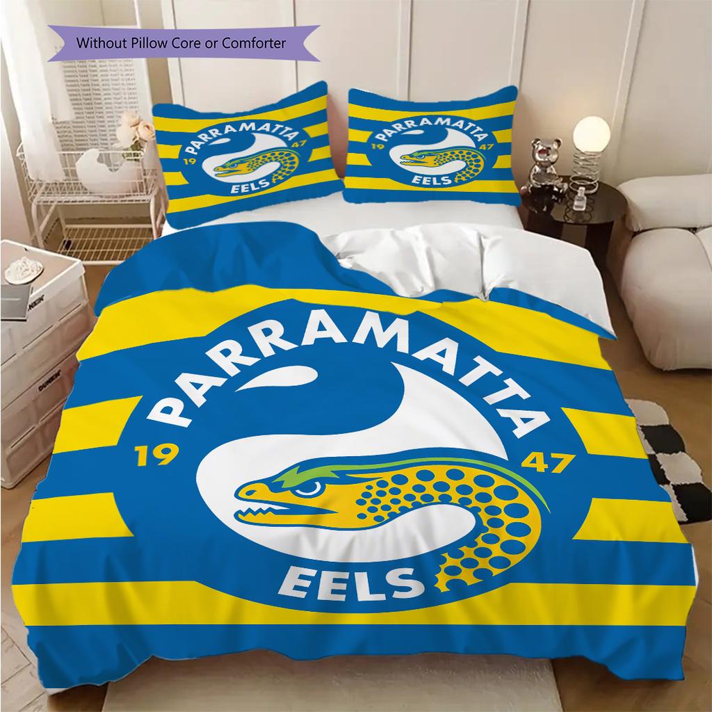 Parramatta Eels Pattern Bedding Quilt Set Quilt Cover Pillowcase Home Decoration Birthday Gift (1 * duvet cover + 2 * pillowcase, without core)