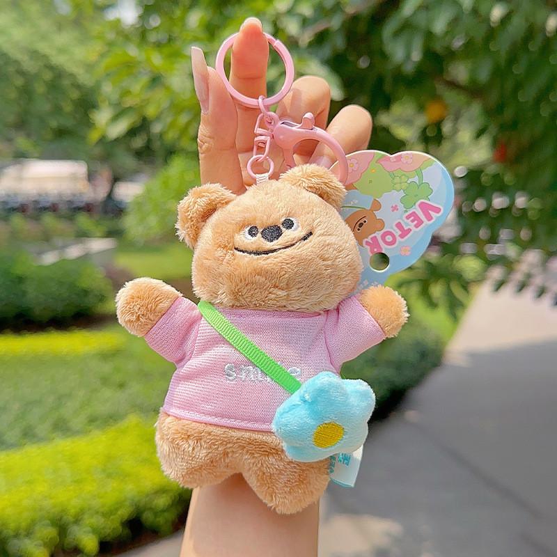 Bear Flower Plush Keychain Toy Stuffed Doll Backpack Pendant Decoration Gift