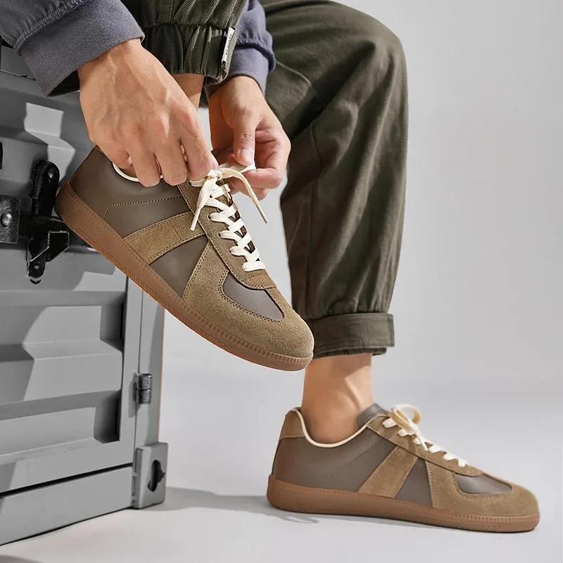 Модные Классические Ретро Немецкие Тренировочные Кроссовки Женские Маленькие Белые Кроссовки Весна и Осень Новые Универсальные На шнуровке Натуральная Кожа Плоская Подошва