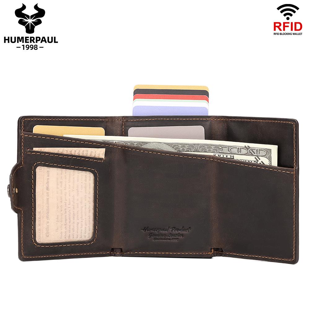 Humerpaul Мужской кожаный кошелек для монет из 100% коровьей кожи, держатели для карт и удостоверений личности