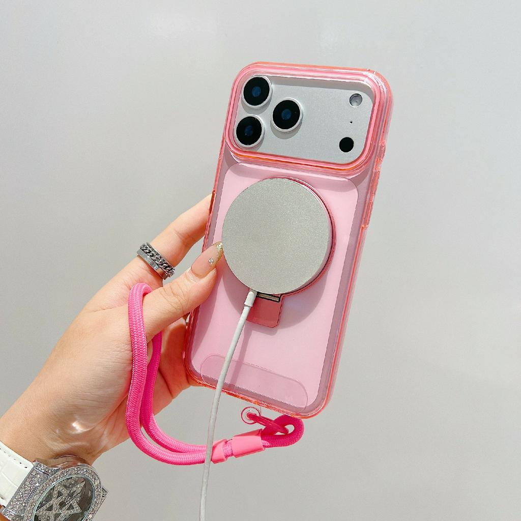 For iPhone 17 Pro Max Magnetic Case Kickstand Clear TPU Phone Back Cover with Wrist Strap