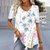 2024 New Women T-shirt Simple Flower Print Top Plus Size Women's Trend Clothing Fashion Short Sleeve Shirt Oversized V-Neck Tee