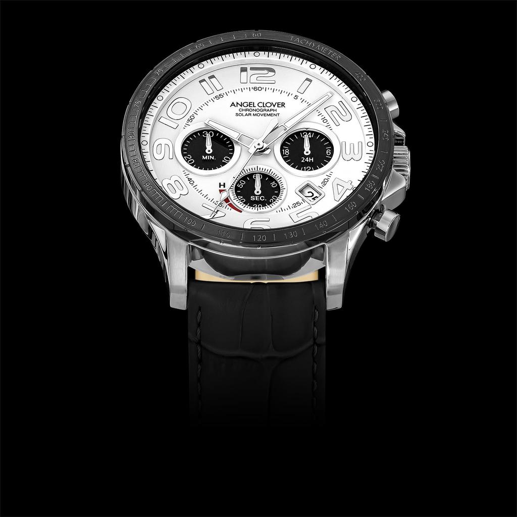 Часы Time Craft Solar Chronograph с сапфировым стеклом, белым циферблатом, черным [Angel Clover] мужские NTCS44SBWH-BK