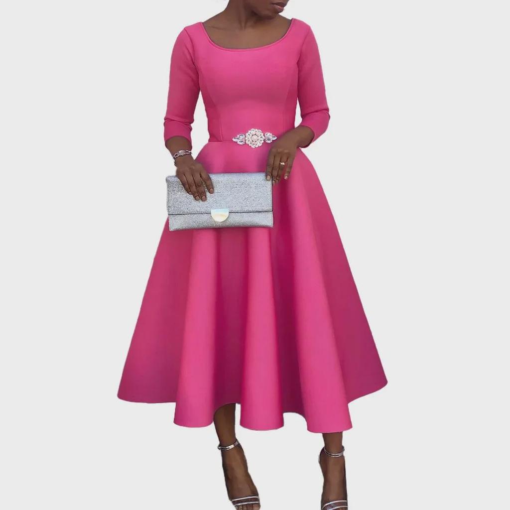 Вечернее платье для женщин в европейском и американском стиле - однотонная юбка-солнце с широкими бретелями