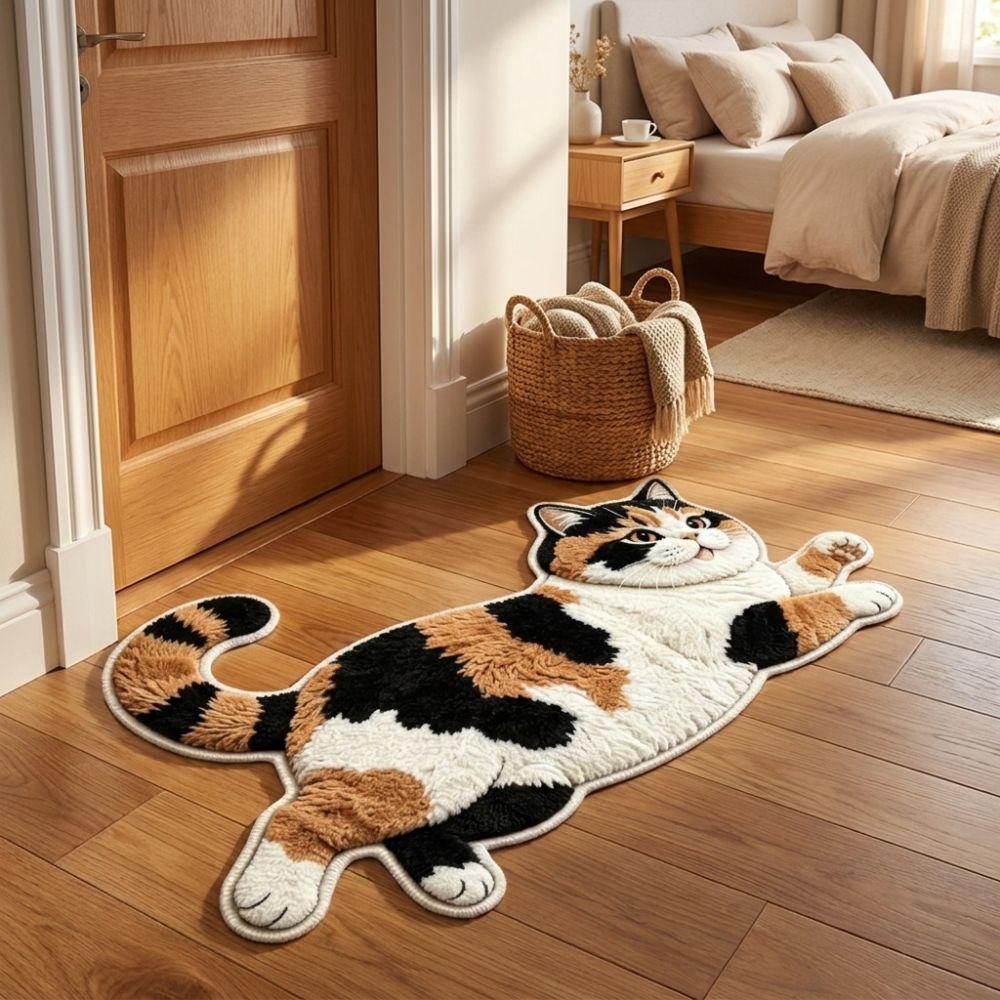 2D Cat-Shaped Area Rug Non-Slip Cartoon Carpet Soft Home Decor Carpet Bedrooms