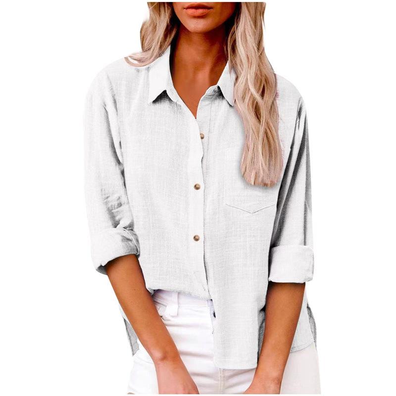 Plus Size Cotton Linen Long Sleeve Shirts for Women T Shirt Solid T-Shirt Tshirt Elegant Casual Loose Tops Tees Streetwear