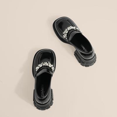 Мокасины на толстой подошве. Женские весенне-летние тонкие французские туфли в стиле ретро на одной платформе в британском стиле. Маленькие кожаные туфли Мэри Джейн на высоком каблуке на толстом каблуке.