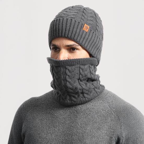 3Pcs/Set Men Hat Scarf Gloves Set Solid Color Twist Texture Brimless Hat Neckerchief Knitting Gloves Set Winter Accessories
