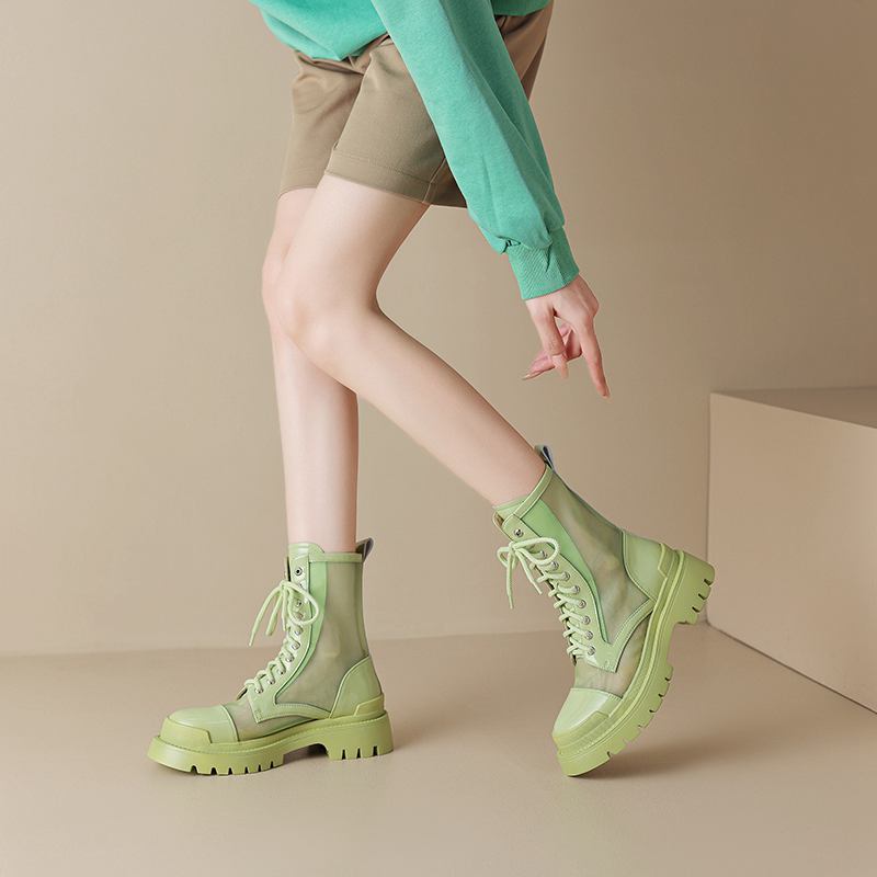 Krazing Pot Летние ботинки из овчины с круглым носком, модные ботильоны из воздушной сетки с заклепками и перекрестной завязкой