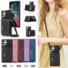 Блестящий чехол через плечо для Samsung Galaxy S21 S20 FE S23 S22 Plus Z Flip 3 Z Flip 4 A54, кожаный чехол с ремешком для держателя карт для iphone 14 13 11 12