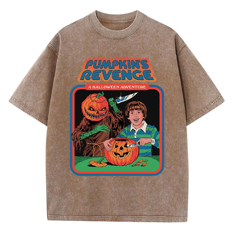 Pumpkin Revenge Ccomic Printing Women Wash Clothing Breathable Summer T-Shirt Street Tops O-Neck Short Sleeve
