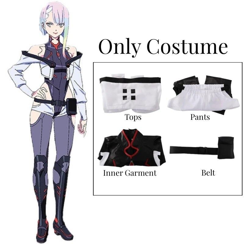 Игра Киберпанк Люси Костюм Косплей Аниме Edgerunners Сексуальный Женский Боди Комбинезон Люси Парик Ролевая Игра Униформа Одежда на Хэллоуин