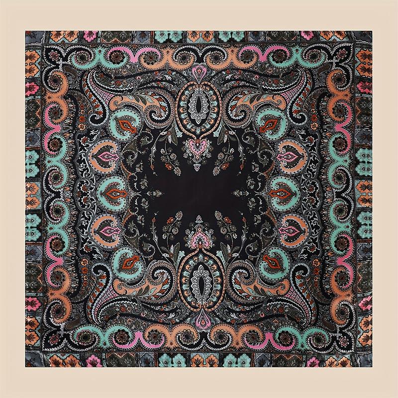 Новый 90*90см Ретро Бренд Женский Шёлковый Платок Бандана Мода Богемный Узор Квадратный Хиджаб Женский Шарф Повязка на Голову Фуляр Муфлер