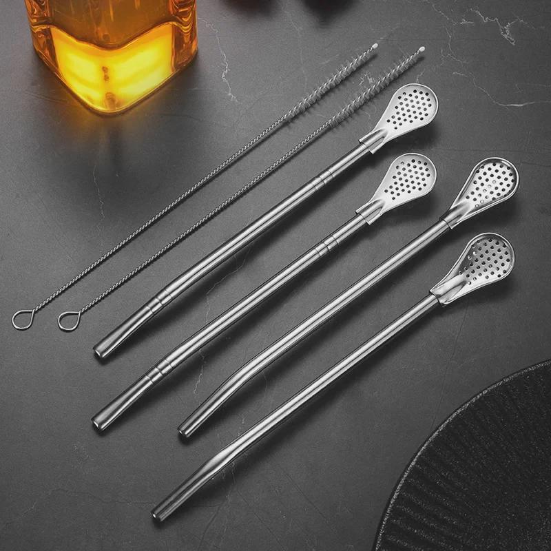 Ложка-дуршлаг и трубочка двойного назначения из нержавеющей стали 304