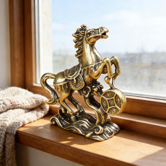 Мини Латунная Статуэтка Счастливой Лошади с Монетой Китайский Новый Год Фэн-шуй Талисман Лошади Винтажная Медная Скульптура Зодиакального Животного для Богатства Удачи