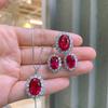 Jewelry Simulation Red Glass Jewelry Set Main Stone Hanging 12 * 16 Ring 10 * 14 Stud Earrings 8 * 12