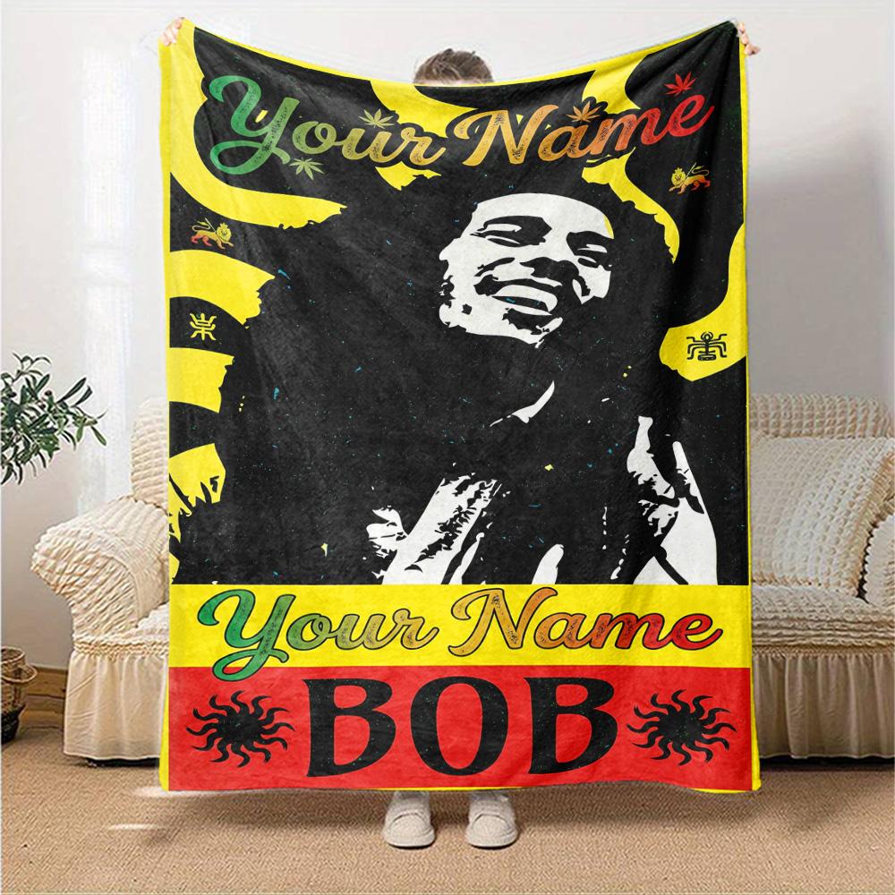 Bob Marley Customize Text Blanket Multi-purpose Personalized Blanket Ultra-Soft Versatile for Bedding Office Nap Livingroom Four Seasons Multipurpose