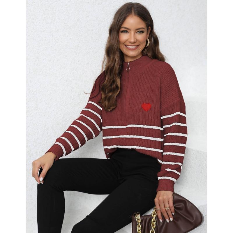 Женский свитер в полоску, лоскутное шитье, свободный свитер с высокой горловиной и застежкой-молнией