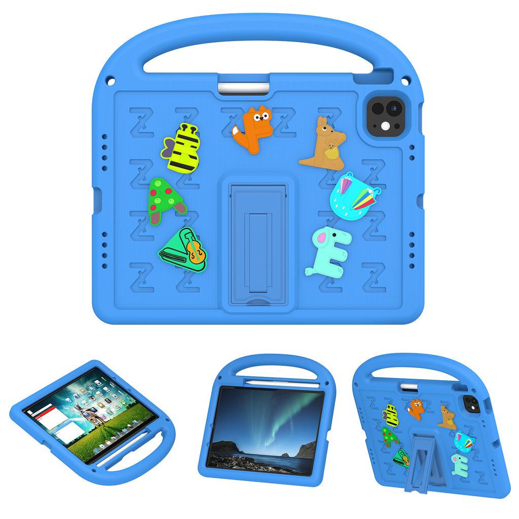 For iPad Air 11 (2025)/(2024)/iPad Pro 11 (2025)/11 (2024) Kickstand Case Cartoon Design Anti-Drop EVA+PC Tablet Cover with Strap for Kids