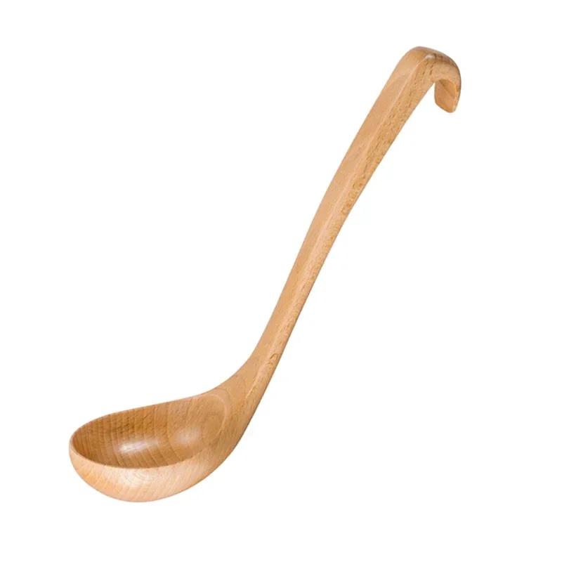 Половник для супа, большая деревянная ложка для супа, длинная ручка, кухонный половник, сервировочная ложка для супа, каши, соуса, деревянная посуда