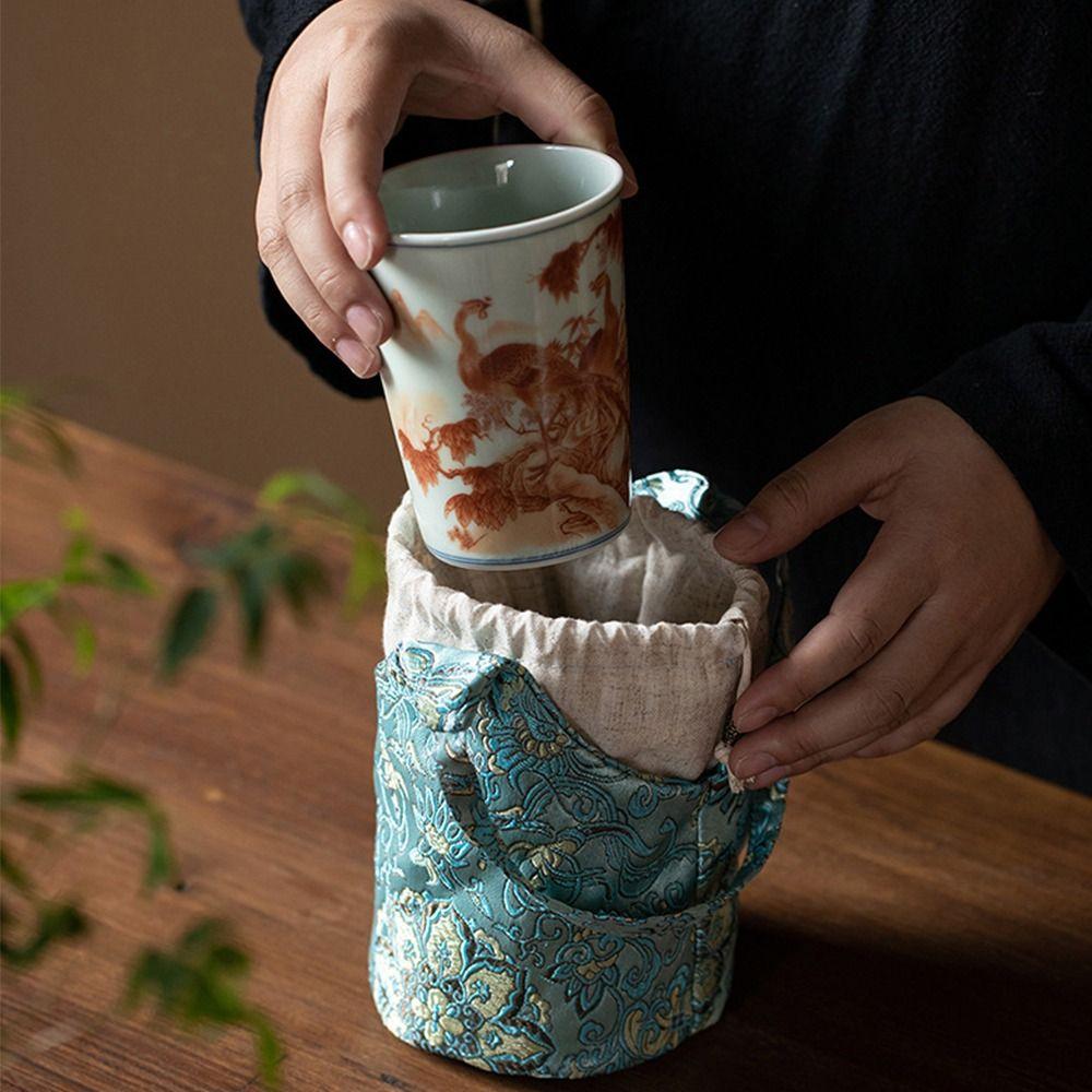 Сумка вышитая сумка с цветочным принтом на шнурке сумка-мешок карман сумка для хранения чайных инструментов фестиваль