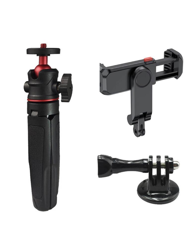 Extendable Desktop Tripod & Phone Holder Kit Smartphone Clamp with Dual Cold Shoe GoPro Style Interface 360° Rotate for Vlog