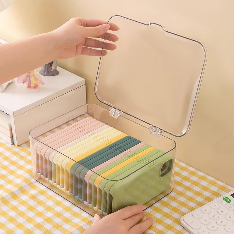 Mobile Phone Case Storage Box with Cover Dust-proof Desktop Drawer Transparent Plastic Storage Box