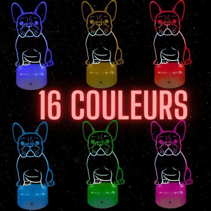 Lampe de chevet - 3D LED - Bouledogue Français - Veilleuse tactile - 16 couleurs - Décoration intérieure