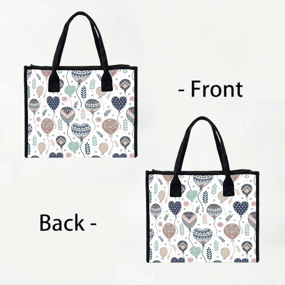 Boho Balloon Print Casual Tote Bag Large Capacity Daily Shoulder Handbag for Women Lightweight Reusable Shopping Bag