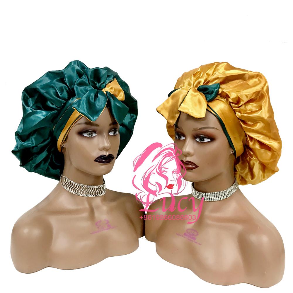FREE SAMPLE Satin Bonnets Sleeping Caps Double Layer Women Silk Durags Head Tie Headband Designer Hair Bonnet With Custom logo