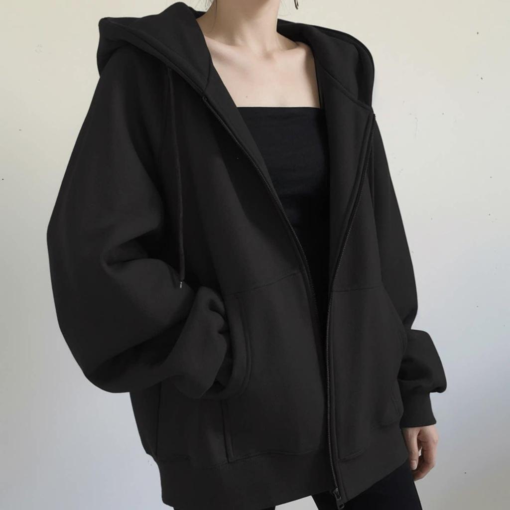 Women's Dark Blue Zipper Sweatshirt Jacket - New Korean Style for Spring & Autumn 2026