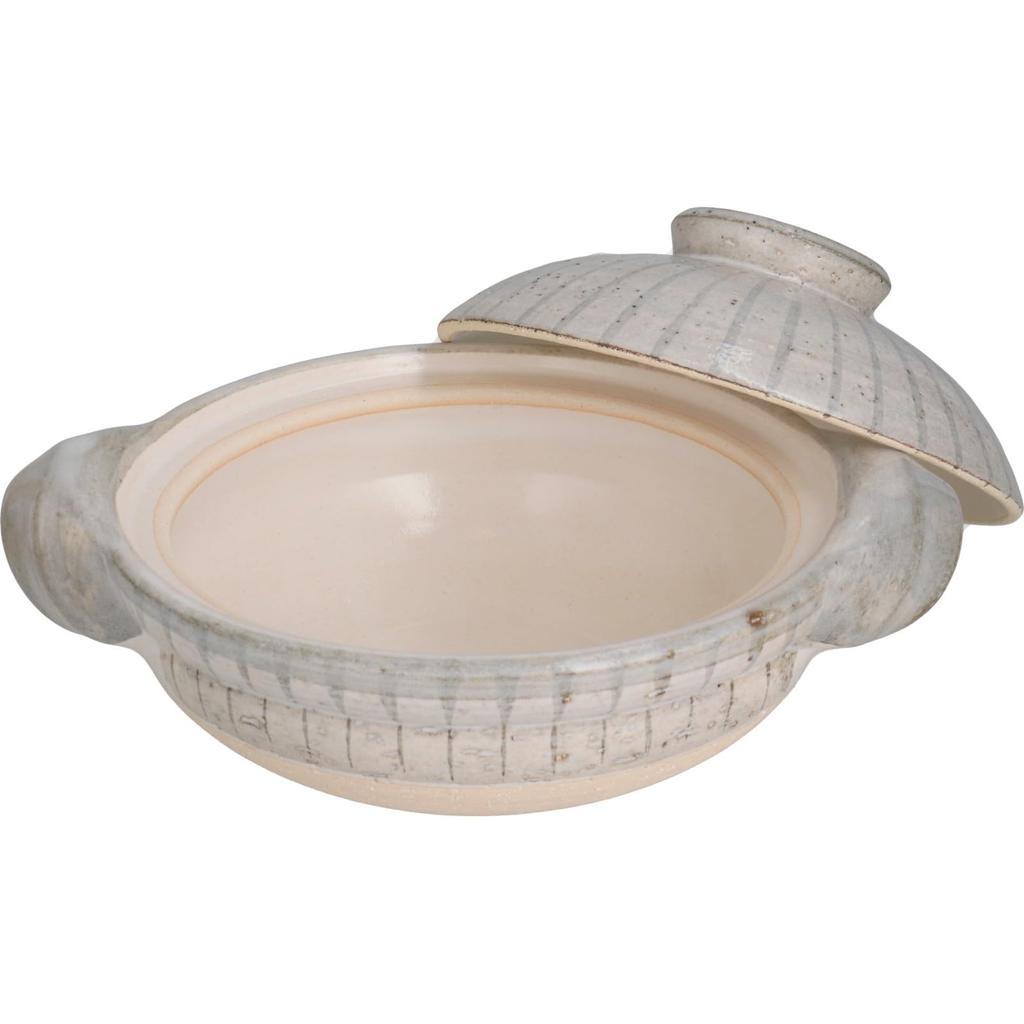 Nagatani-en Iga Earthenware Pot, Small, 1-2 Person Capacity, Approx. 21cm, Approx. 800ml, Direct Heat, Rikyu Tokusa (ANR-11), White