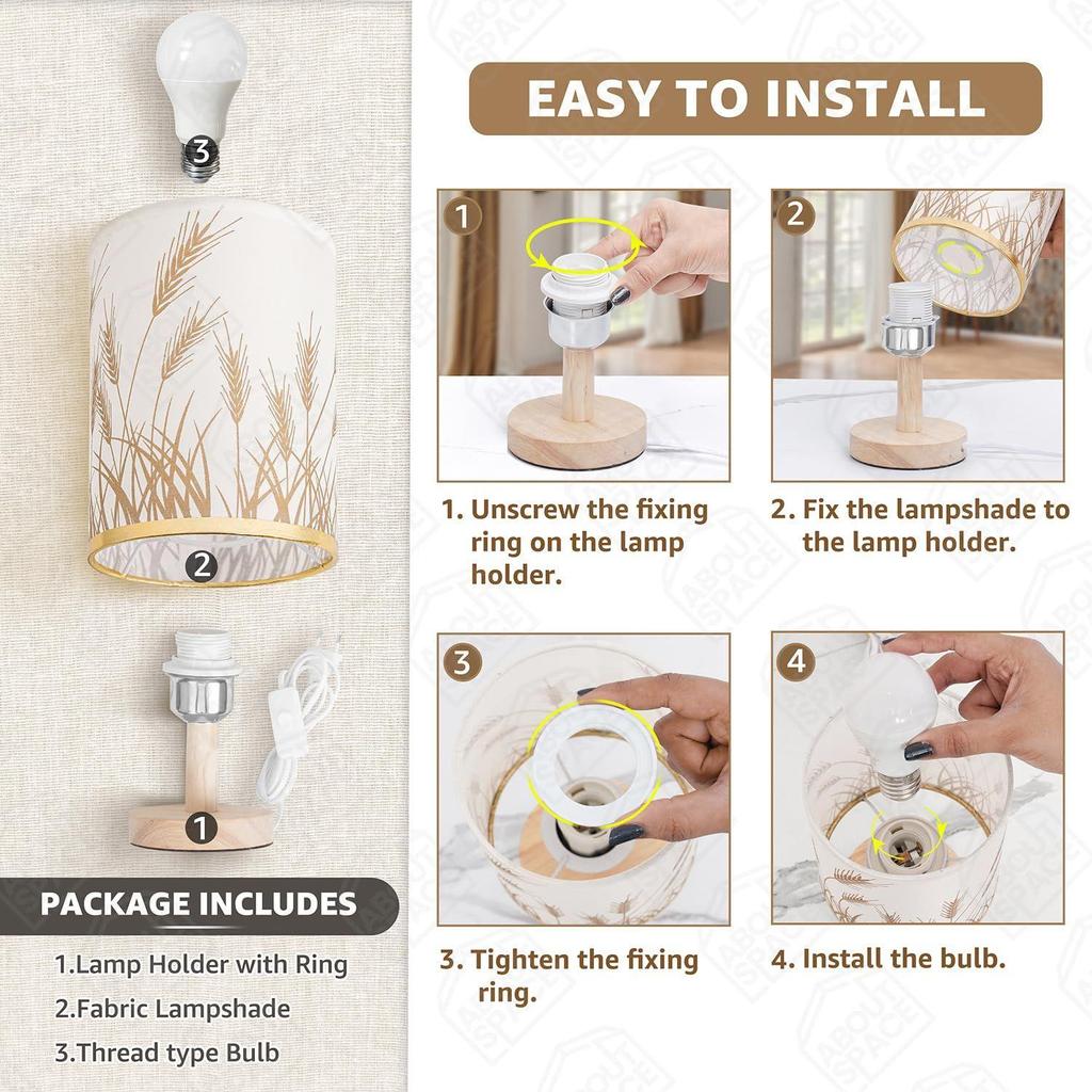 Ночник - прикроватная лампа для чтения в стиле магнолии с деревянным основанием для ночника, спальни, гостиной, дома и декора