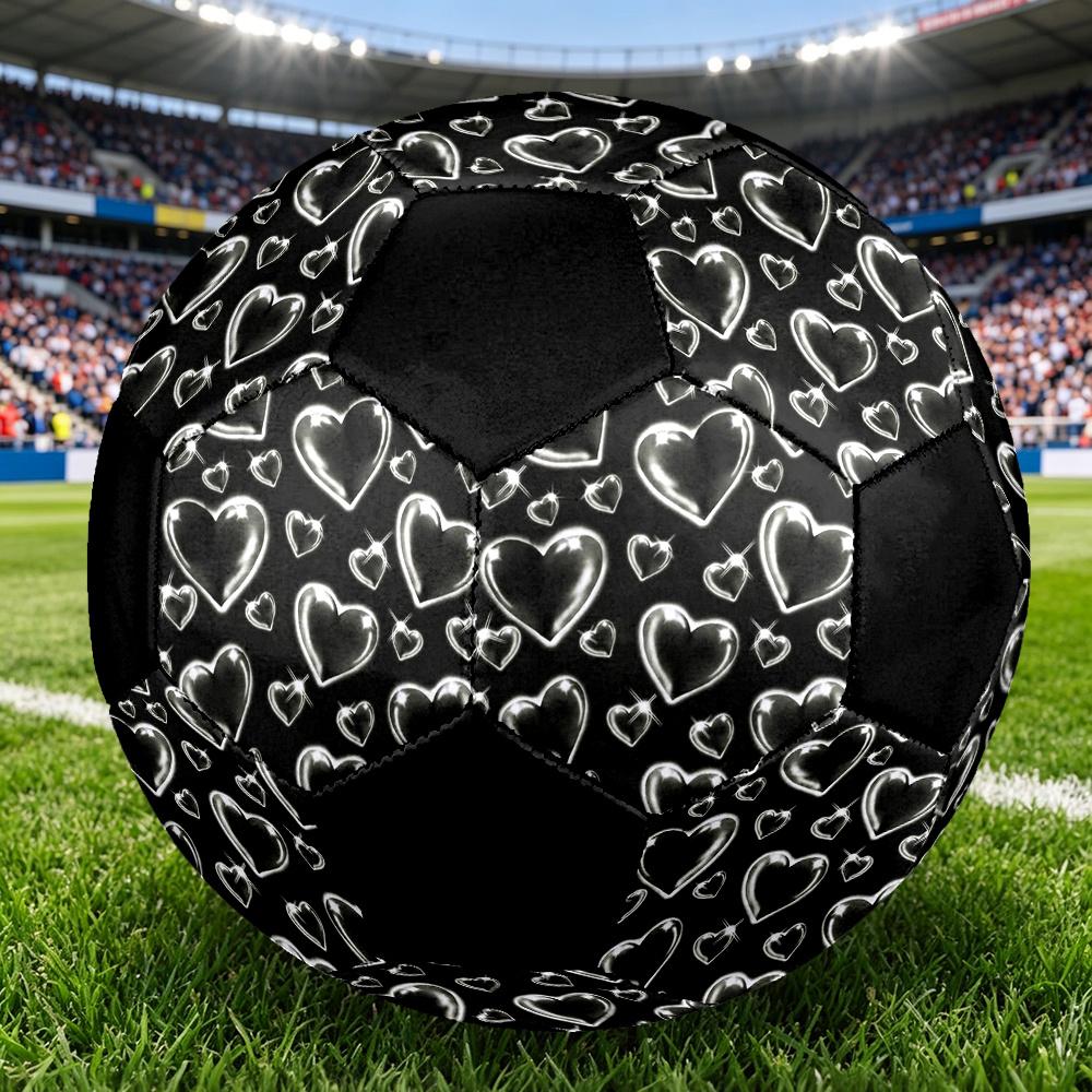 1pc Black White Hearts Durable Soccer Ball/Football, Size 5, Perfect for Training, Entertainment And Competition,Gift yy26060642