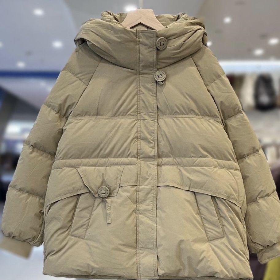 Женский пуховик средней длины в корейском стиле с капюшоном - Приталенный, Теплая зимняя верхняя одежда для поездок на работу