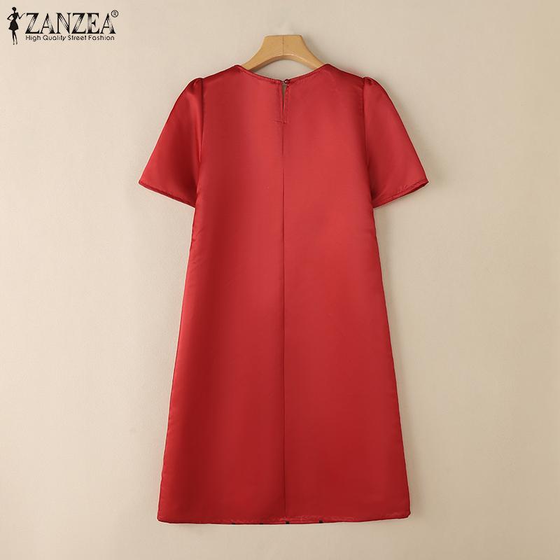 ZANZEA Женское повседневное летнее платье с круглым вырезом, коротким рукавом и принтом